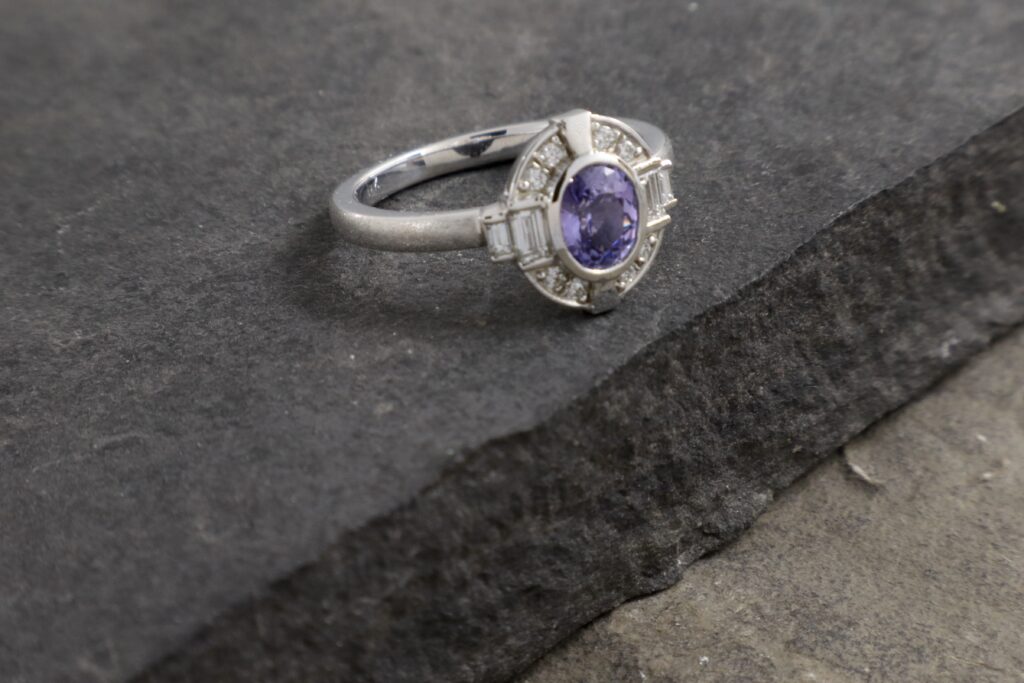 gold purple sapphire diamond ring