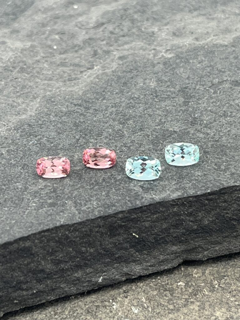 cushion-cut pink tourmaline and green beryl