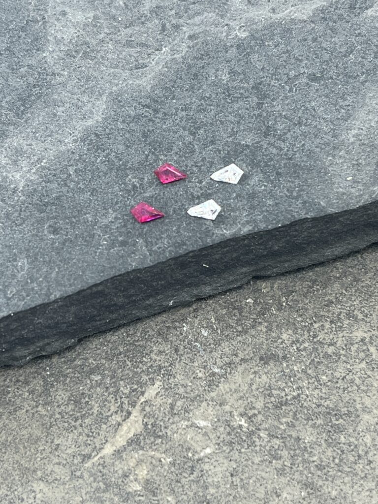 Loose kite-shaped ruby and diamonds