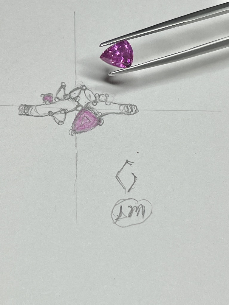 sketch with trilliant pink sapphire