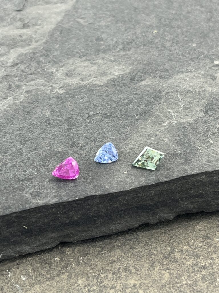 Trilliant and kite shaped sapphires